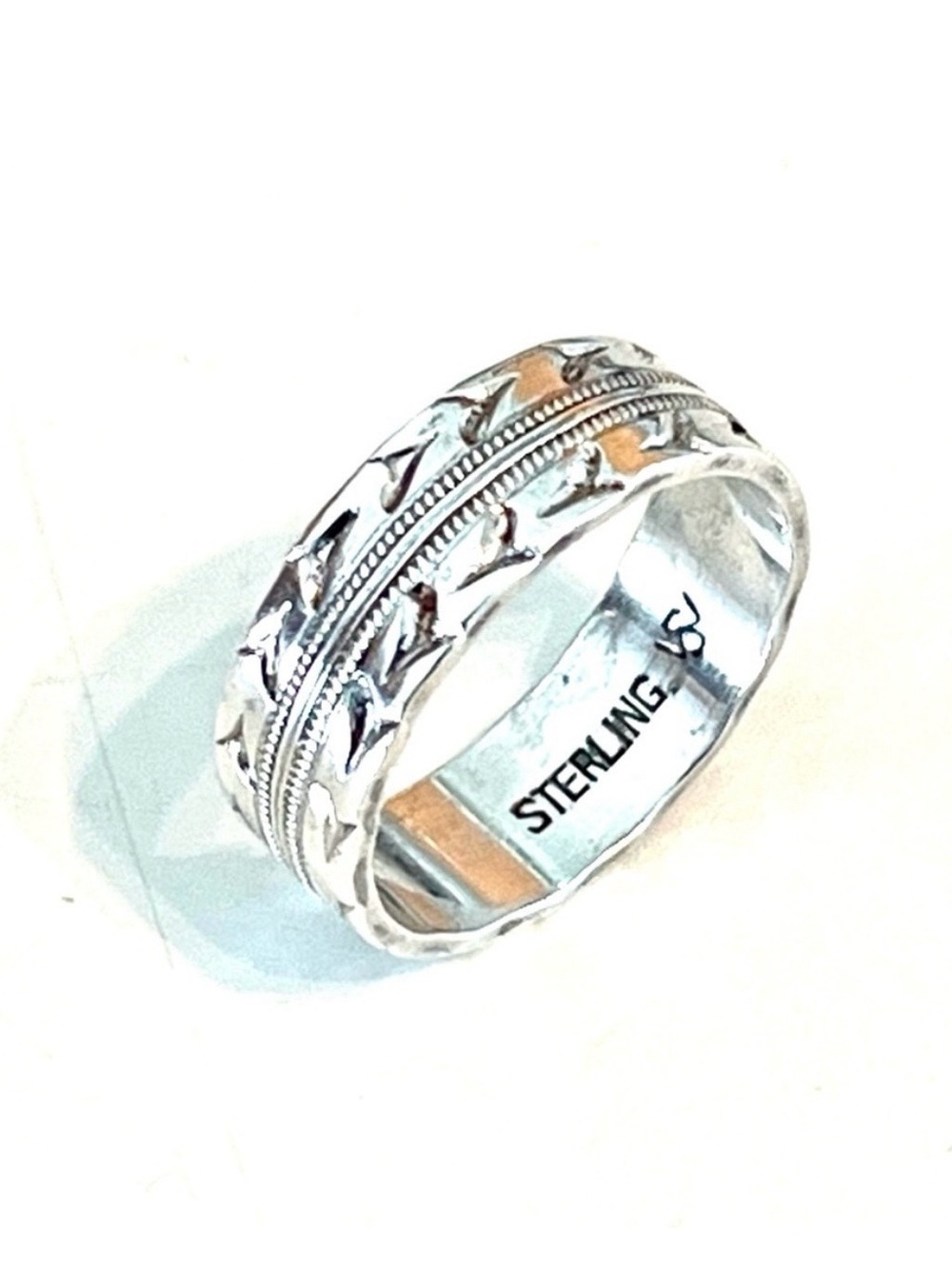 Vintage Sterling Etched Wide Band
